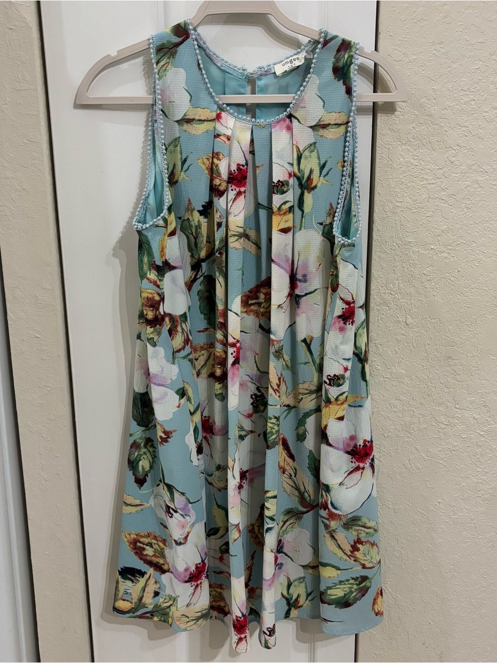 Umgee Floral Pleated Sleeveless A-Line Shift Dress